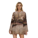 Path Trees Forest Fantasy Round Neck Long Sleeve Bohemian Style Chiffon Mini Dress