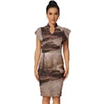 Path Trees Forest Fantasy Vintage Frill Sleeve V-Neck Bodycon Dress