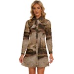 Path Trees Forest Fantasy Women s Long Sleeve Bow Deco Button Up Dress