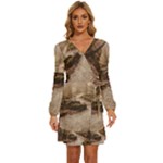 Path Trees Forest Fantasy Long Sleeve Waist Tie Ruffle Velvet Dress