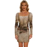 Path Trees Forest Fantasy Long Sleeve Square Neck Bodycon Velvet Dress