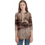 Path Trees Forest Fantasy Women s Zip Front V-Neck 3/4 Sleeve Casual Top Pocket Shirt