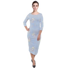 Quarter Sleeve Midi Velour Bodycon Dress 