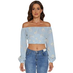 Long Sleeve Crinkled Weave Crop Top 