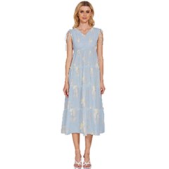 V-Neck Drawstring Shoulder Sleeveless Maxi Dress 
