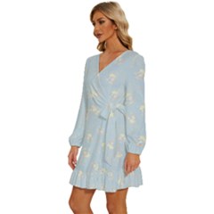 Long Sleeve Waist Tie Ruffle Velvet Dress 