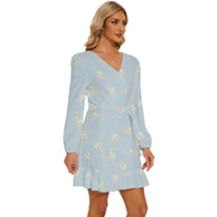 Long Sleeve Waist Tie Ruffle Velvet Dress 