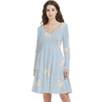 Bluey, Bluey merch, Bluey pattern, Bluey Bluey, bingo, Bluey design, bluey dog Long Sleeve V-neck skater dress with Pockets Bluey, Bluey merch, Bluey pattern, Bluey Bluey, bingo, Bluey design, bluey dog Long Sleeve V-neck skater dress with Pockets