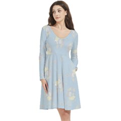 Long Sleeve V-neck skater dress with Pockets 