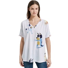 V-Neck Split Shoulder Casual T-Shirt 
