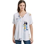Bluey, Bluey merch, Bluey pattern, Bluey Bluey, bingo, Bluey design, bluey dog V-Neck Split Shoulder Casual T-Shirt Bluey, Bluey merch, Bluey pattern, Bluey Bluey, bingo, Bluey design, bluey dog V-Neck Split Shoulder Casual T-Shirt