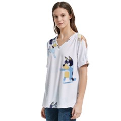 V-Neck Split Shoulder Casual T-Shirt 