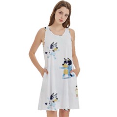 Round Neck Sleeve Casual Dress With Pockets 