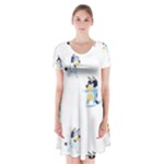 Bluey, Bluey merch, Bluey pattern, Bluey Bluey, bingo, Bluey design, bluey dog Short Sleeve V-neck Flare Dress Bluey, Bluey merch, Bluey pattern, Bluey Bluey, bingo, Bluey design, bluey dog Short Sleeve V-neck Flare Dress