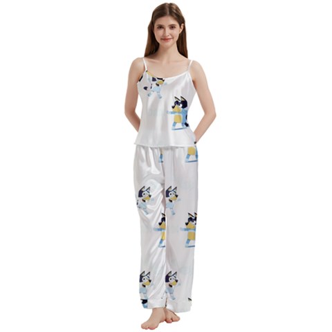 Bluey, Bluey merch, Bluey pattern, Bluey Bluey, bingo, Bluey design, bluey dog Spaghetti Top Long Pants Satin Pajamas Set from ArtsNow.com
