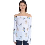 Bluey, Bluey merch, Bluey pattern, Bluey Bluey, bingo, Bluey design, bluey dog Off Shoulder Long Sleeve Top Bluey, Bluey merch, Bluey pattern, Bluey Bluey, bingo, Bluey design, bluey dog Off Shoulder Long Sleeve Top