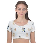Bluey, Bluey merch, Bluey pattern, Bluey Bluey, bingo, Bluey design, bluey dog Velvet Short Sleeve Crop Top Bluey, Bluey merch, Bluey pattern, Bluey Bluey, bingo, Bluey design, bluey dog Velvet Short Sleeve Crop Top