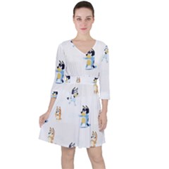 Quarter Sleeve Ruffle Waist Dress 