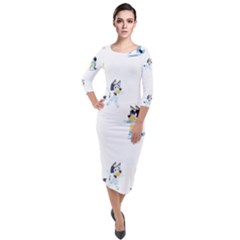 Quarter Sleeve Midi Velour Bodycon Dress 