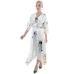 Quarter Sleeve Wrap Front Maxi Dress 