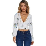 Bluey, Bluey merch, Bluey pattern, Bluey Bluey, bingo, Bluey design, bluey dog Long Sleeve Deep-V Velour Top Bluey, Bluey merch, Bluey pattern, Bluey Bluey, bingo, Bluey design, bluey dog Long Sleeve Deep-V Velour Top