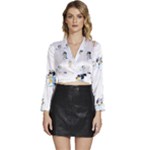 Bluey, Bluey merch, Bluey pattern, Bluey Bluey, bingo, Bluey design, bluey dog Long Sleeve Tie Back Satin Wrap Top Bluey, Bluey merch, Bluey pattern, Bluey Bluey, bingo, Bluey design, bluey dog Long Sleeve Tie Back Satin Wrap Top