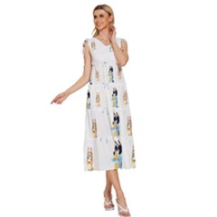 V-Neck Drawstring Shoulder Sleeveless Maxi Dress 