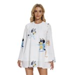Bluey, Bluey merch, Bluey pattern, Bluey Bluey, bingo, Bluey design, bluey dog Round Neck Long Sleeve Bohemian Style Chiffon Mini Dress Bluey, Bluey merch, Bluey pattern, Bluey Bluey, bingo, Bluey design, bluey dog Round Neck Long Sleeve Bohemian Style Chiffon Mini Dress