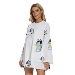 Round Neck Long Sleeve Bohemian Style Chiffon Mini Dress 
