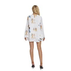 Round Neck Long Sleeve Bohemian Style Chiffon Mini Dress 