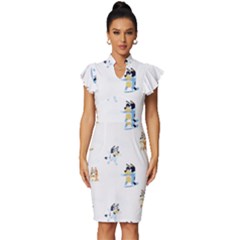 Vintage Frill Sleeve V-Neck Bodycon Dress 