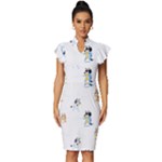 Bluey, Bluey merch, Bluey pattern, Bluey Bluey, bingo, Bluey design, bluey dog Vintage Frill Sleeve V-Neck Bodycon Dress Bluey, Bluey merch, Bluey pattern, Bluey Bluey, bingo, Bluey design, bluey dog Vintage Frill Sleeve V-Neck Bodycon Dress
