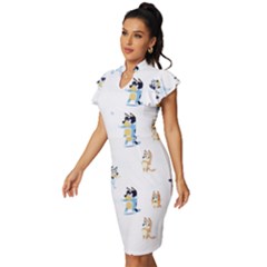 Vintage Frill Sleeve V-Neck Bodycon Dress 