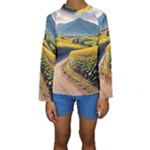 Sunflowers Flowers Nature Kids  Long Sleeve Swimwear