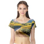 Sunflowers Flowers Nature Short Sleeve Crop Top
