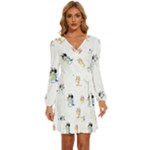 Bluey, Bluey merch, Bluey pattern, Bluey Bluey, bingo, Bluey design, bluey dog Long Sleeve Waist Tie Ruffle Velvet Dress Bluey, Bluey merch, Bluey pattern, Bluey Bluey, bingo, Bluey design, bluey dog Long Sleeve Waist Tie Ruffle Velvet Dress