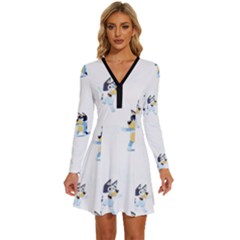 Long Sleeve Deep V Mini Dress  