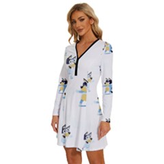 Long Sleeve Deep V Mini Dress  