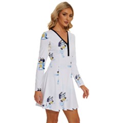 Long Sleeve Deep V Mini Dress  