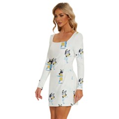 Long Sleeve Square Neck Bodycon Velvet Dress 