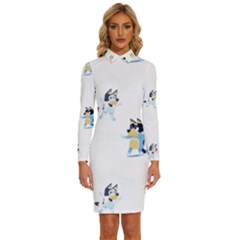 Long Sleeve Shirt Collar Bodycon Dress 
