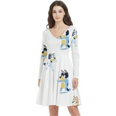 Long Sleeve V-neck skater dress with Pockets 