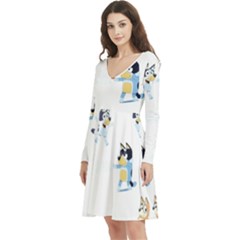 Long Sleeve V-neck skater dress with Pockets 