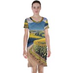Sunflowers Flowers Nature Short Sleeve Nightdress
