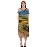 Sunflowers Flowers Nature T-Shirt Midi Dress With Pockets