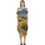 Sunflowers Flowers Nature Cold Shoulder Loose Fit Dress With Pockets