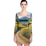 Sunflowers Flowers Nature Long Sleeve Velvet Bodycon Dress