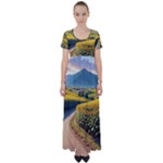 Sunflowers Flowers Nature High Waist Short Sleeve Maxi Dress