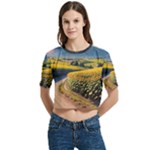 Sunflowers Flowers Nature Women s Round Neck Short Sleeve Crop Top