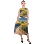 Sunflowers Flowers Nature Midi Tie-Back Chiffon Dress